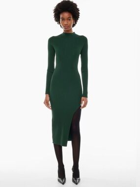 Wilfred Aritzia Knit Ribbed Dress Alchemy Hunter Green Scarab Medium Side Slit